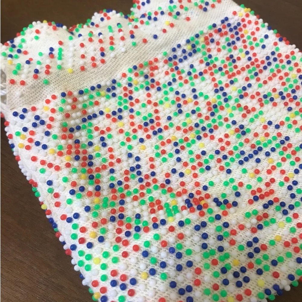 Vintage Rainbow Beaded Reversible Drawstring Pouch | Vintage Marble Bag - Picture 9 of 11